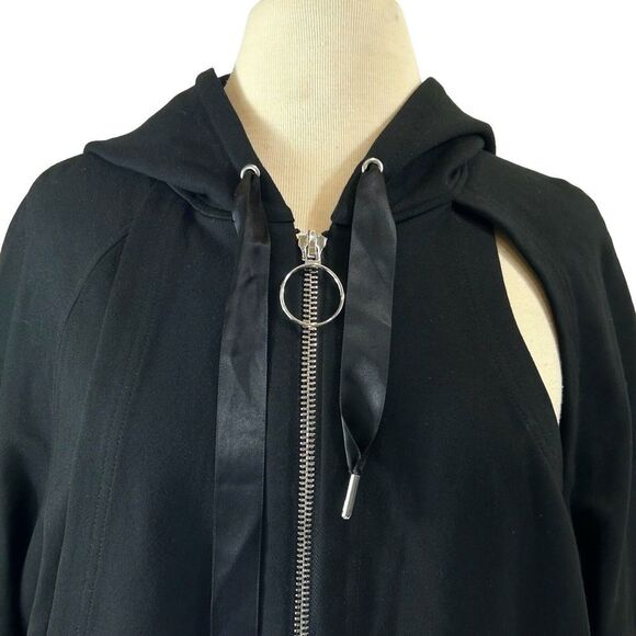 Nicopanda Jacket Women M Black Hoodie Zipper Knit Avant-garde Open Elbow Cutout - Picture 5 of 13